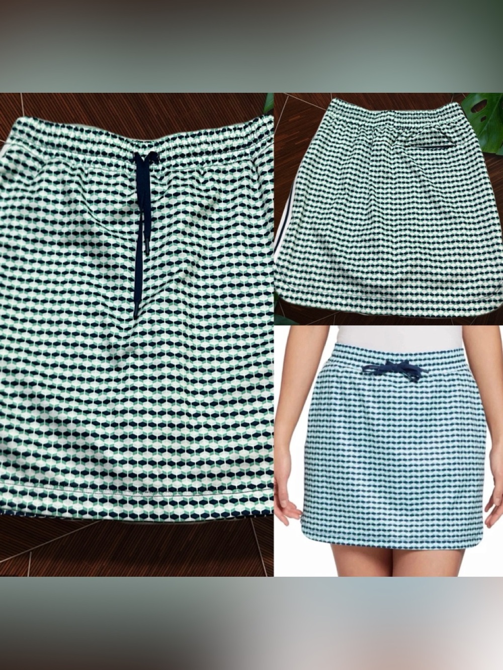 Lady Hagen Navy and White Geo Drawstring Mini Skirt M